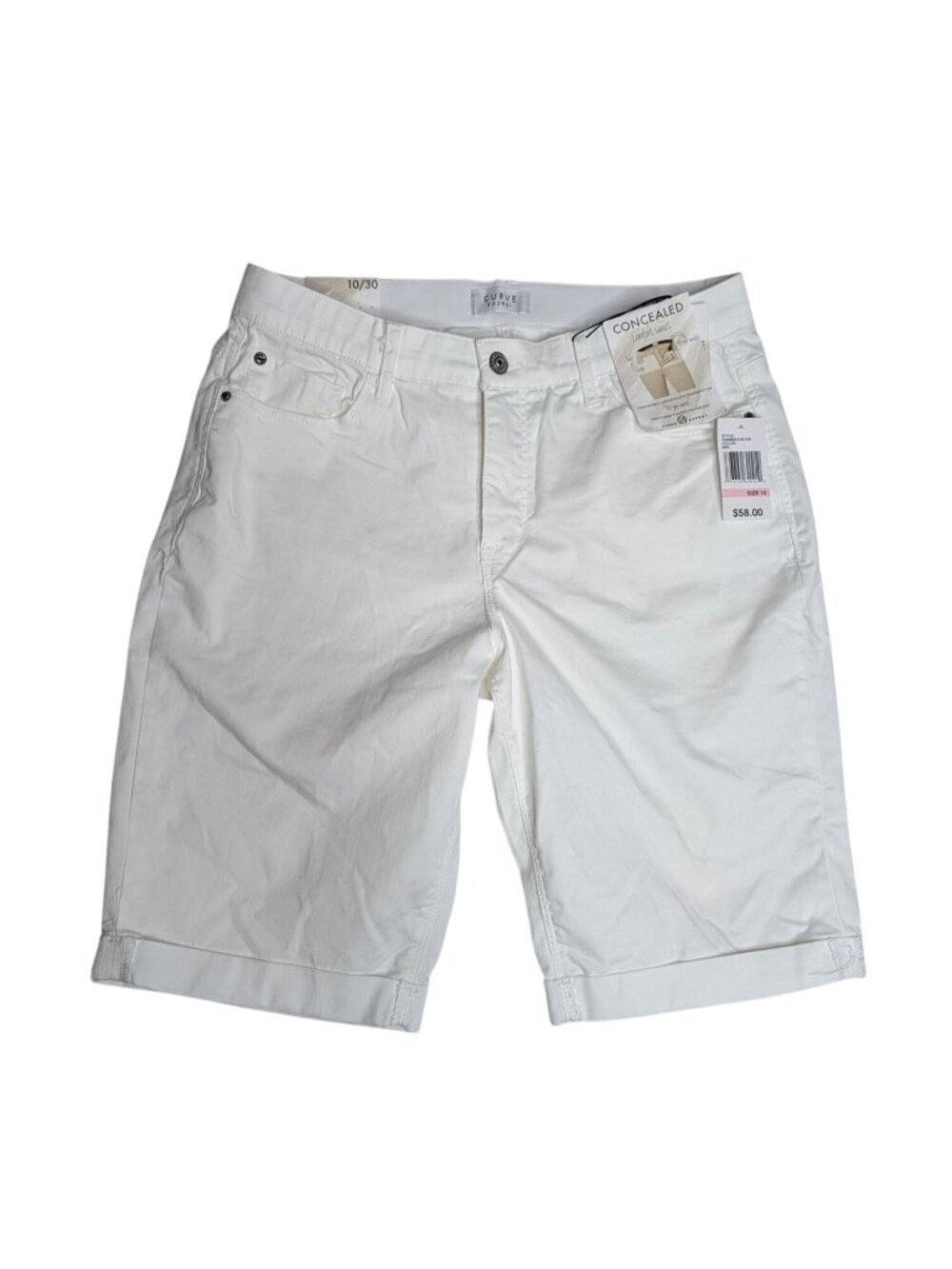Women’s Curve Appeal White Denim Size 10 Tummy Tucking Bermuda Shorts